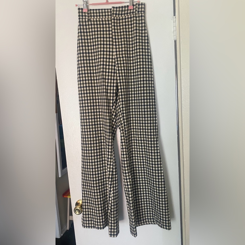 Free People Plaid Jules Pants Flare Wide Leg High Rise Gingham Size 4